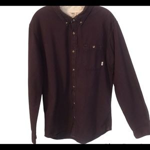 Vans Off The Wall Mens  Maroon Blue Cross-stitch  Cotton Button Shirt SZ XLarge